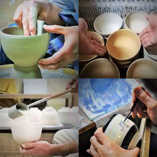 職人が茶碗を作る各工程の画像
